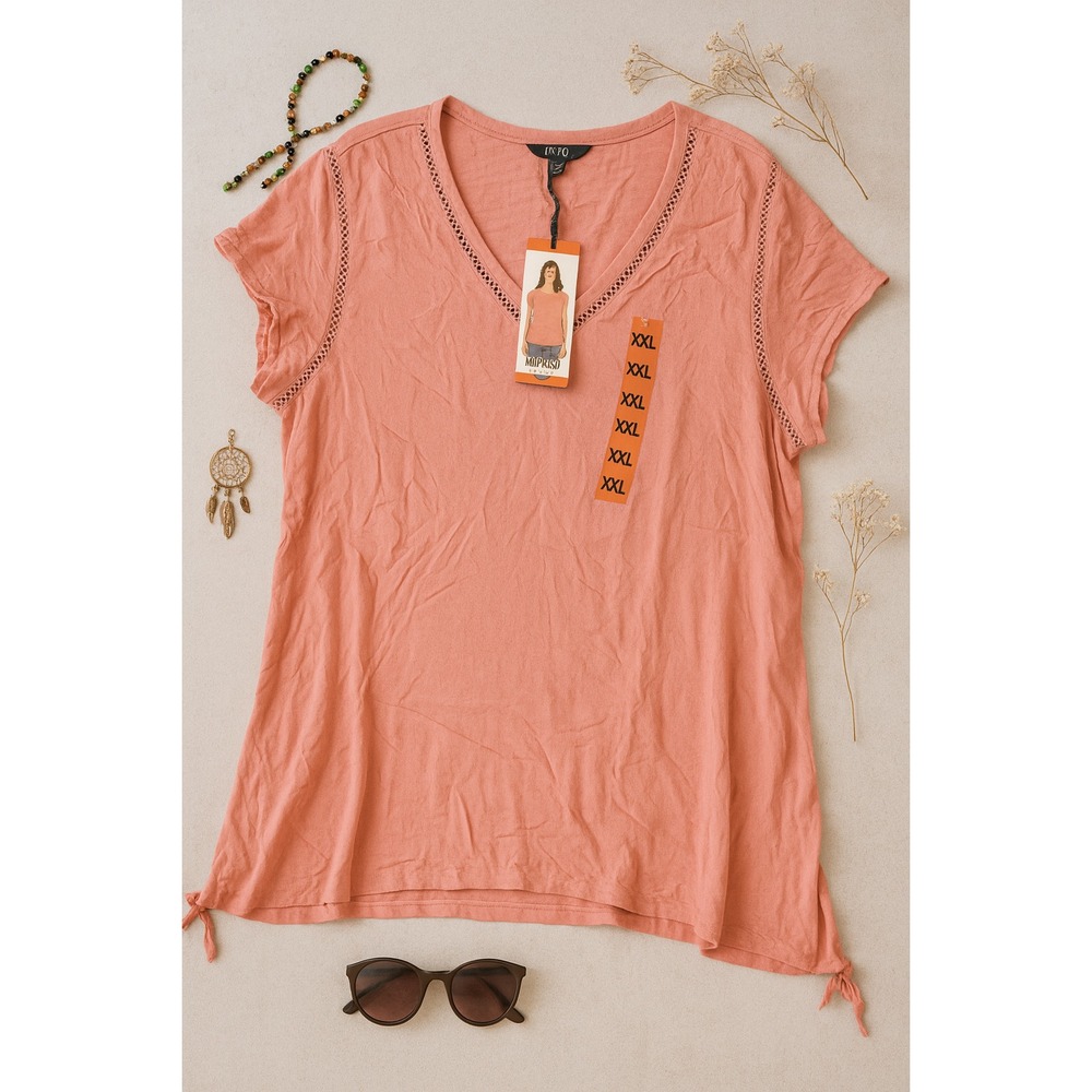 BUFFALO David Bitton Pink Blouse Top Size XXL Short Sleeve V-Neck NWT
